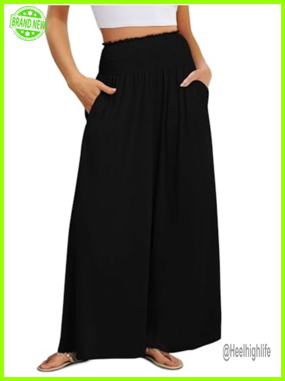 Palazzo Pants High Smocked Waist Wide Leg Flowy Beach Casual Trousers